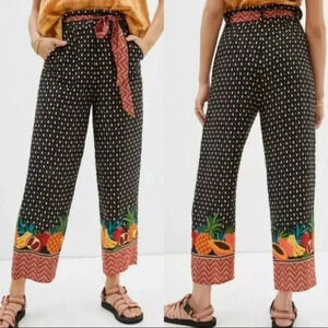 Farm Rio x Anthropologie Tucker Paperbag Pants Tropical Fruit Black Size Medium